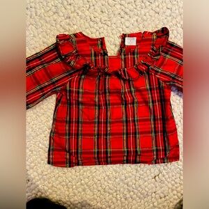 2 Matching Jcrew kids tartan/holiday blouses: size small and medium